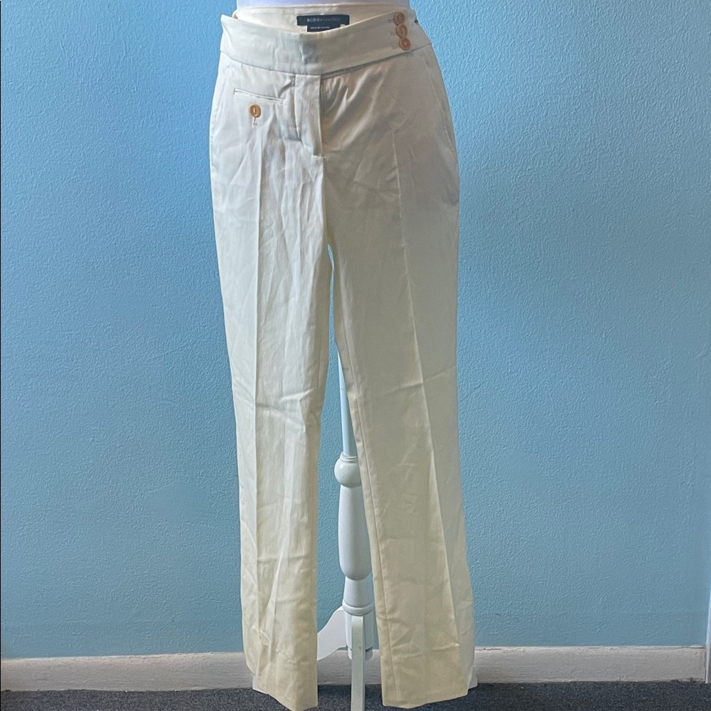 BCBGMaxAzria Cream Straight-Leg Dress Chinos with Button Detail